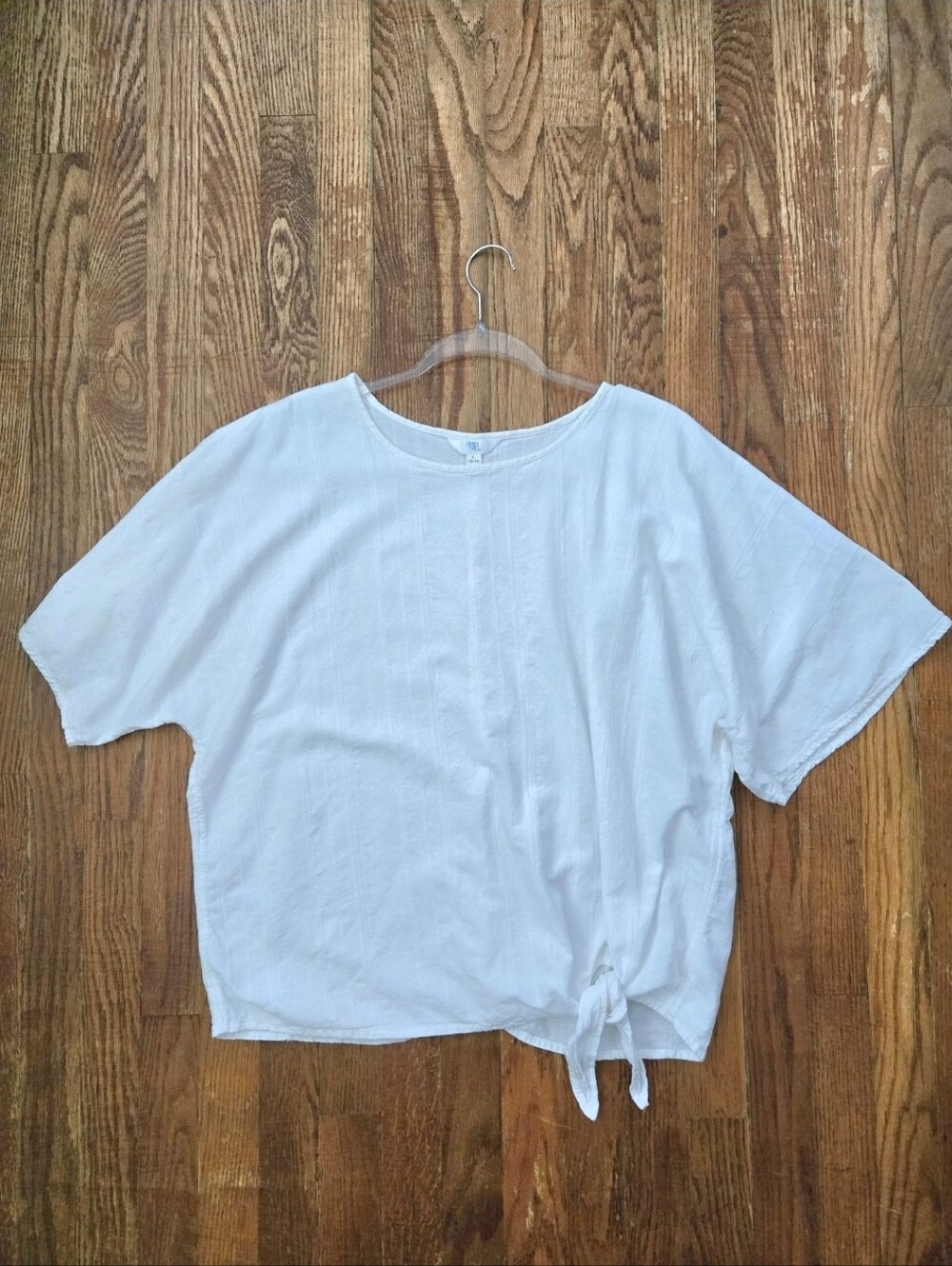 Time and Tru White Blouse Size L Dolman Sleeves Tie at Waist Beachy